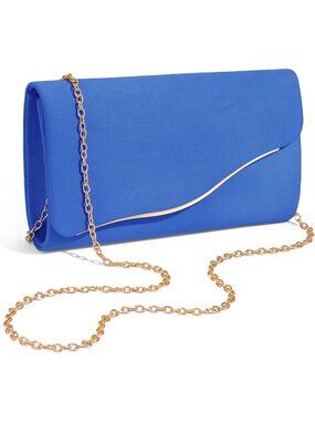 Women's Blue Formal Clutch Purse With Detachable Chain Strap Evening Bag
